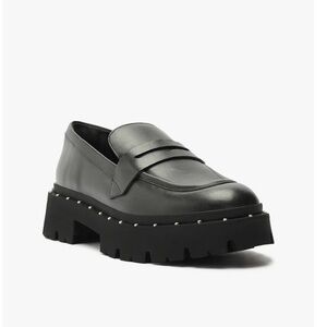 SCHUTZ Black Studded Leather Loafers 7.5
